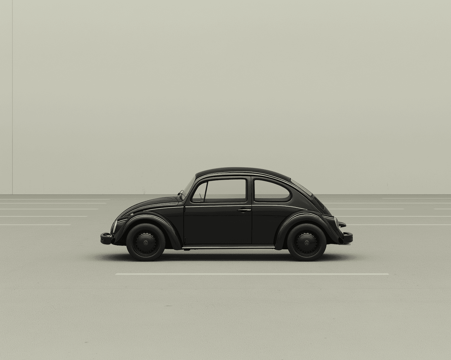 Fusca preto clássico estacionado de lado em um pátio